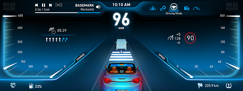 Example of an instrument cluster with 3D ADAS alerts